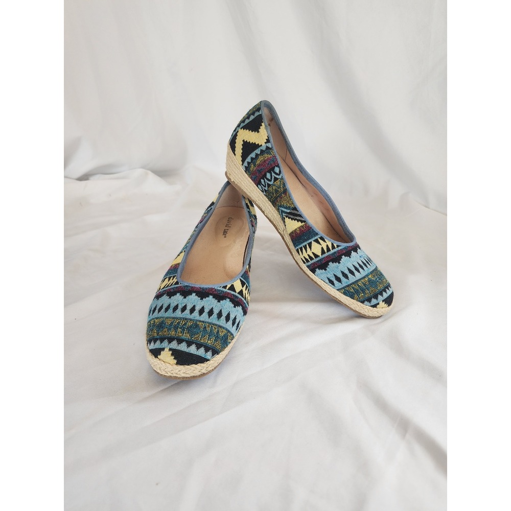 David Tate Women 8M Tribal Print Wedge Espadrilles Geometric Fabric Shoes Boho